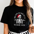 Рождественская рубашка с принтом скелета на сезон праздников, Забавный Повседневный Топ унисекс из 100% хлопка с коротким рукавом, новогодняя футболка