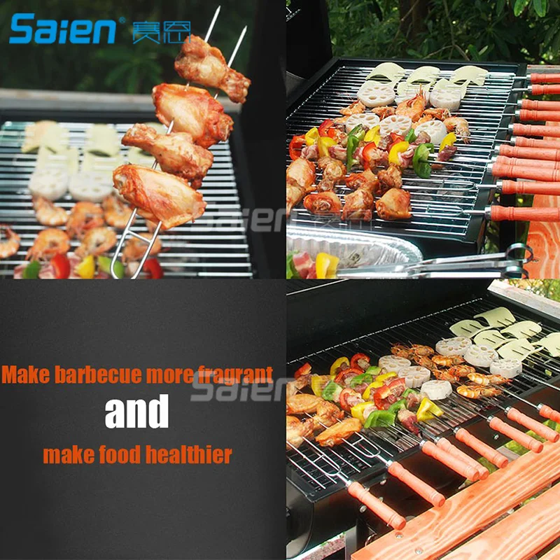 Double Prongs BBQ Barbecue Shish Kebab Skewers Stainless Steel Wooden Handle 16 inch 7-Piece | Спорт и развлечения