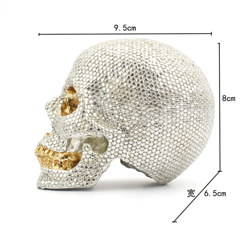 Sequins Skull Statues Silver Shiny Head Skeleton Figurines Desk Living Room Decoration Modern Home Decor Ornament Art Crafts | Дом и сад