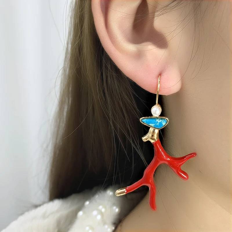 Коми Бохо модные коралловые ветви дерева висячие резиновые Висячие серьги для