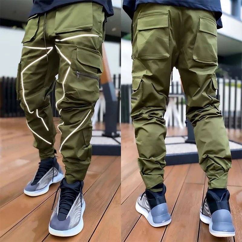 

2020 New Men's Reflective Pants, Sweatpants, Hip-Hop, Leisure, Jogging, Harajuku Style Plus Size