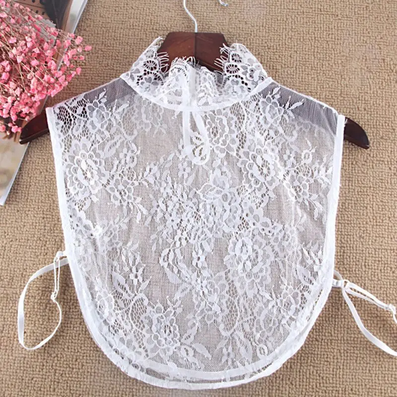

Ladies Decorative Fake Collar Sheer Floral Lace High Neck Ruffles Half-Shirt Top