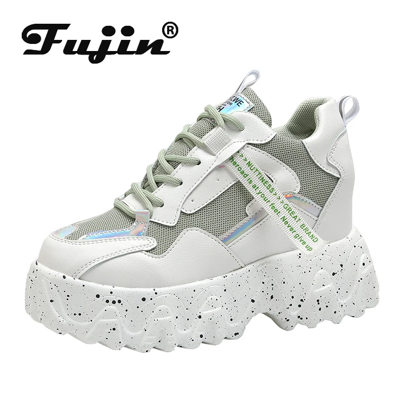 Женские кроссовки на толстой подошве Fujin весенние высоком каблуке с круглым