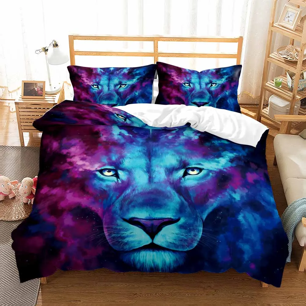 

Art Lion Bedding Set Animal Lion Duvet Cover Bed Set 3D Quilt Adults Child Colorful Comfortable Bedclothes King Size Bed Linens
