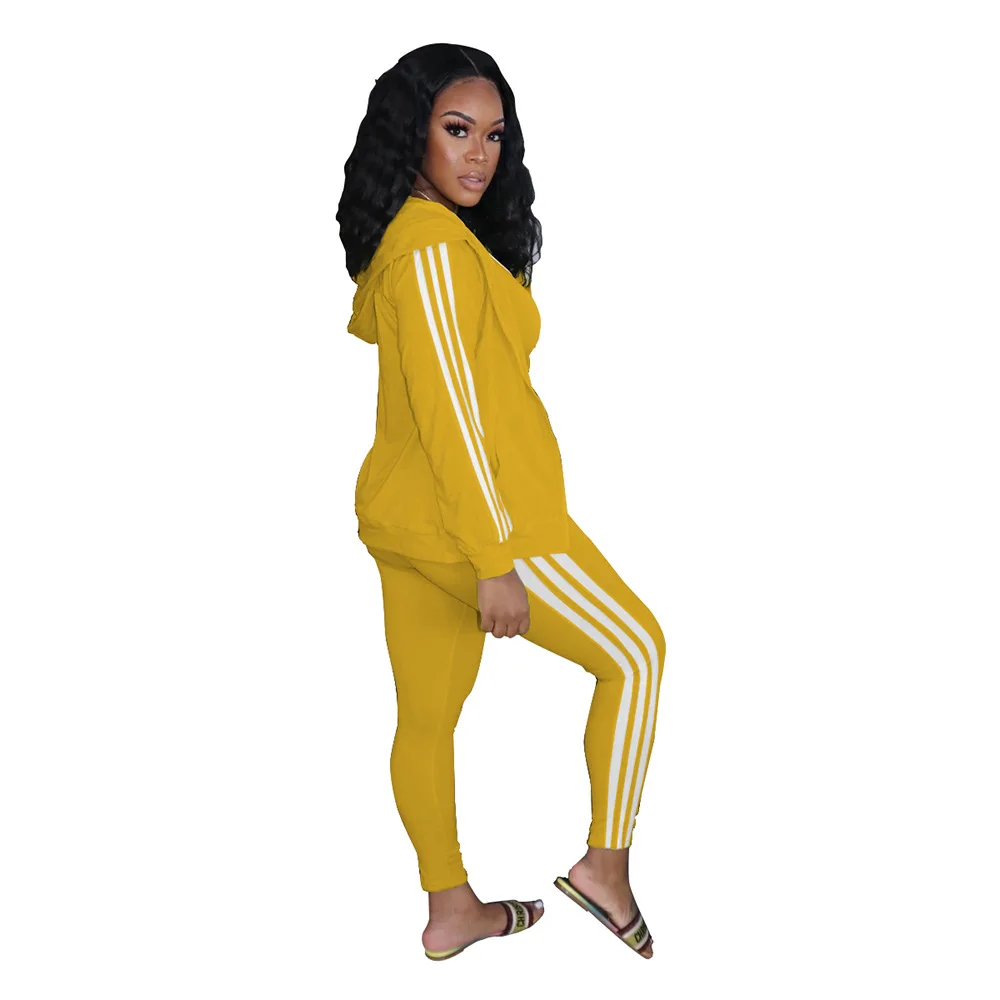 

Zoctuo Long Sleeve Three Piece Set Fashion Winter Women'S Set Outfits Casual Stripe Patchwork Jacket Pants Set Tracksuit Casual