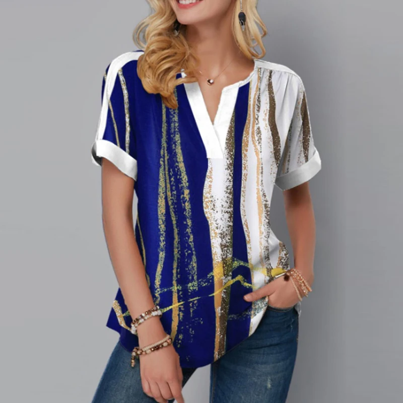 

Vintage T-shirt Women Plus Size 5XL V-Neck Fashion T-Shirts with Short Sleeve Loose Graphic Digital Printing Street T-shirt