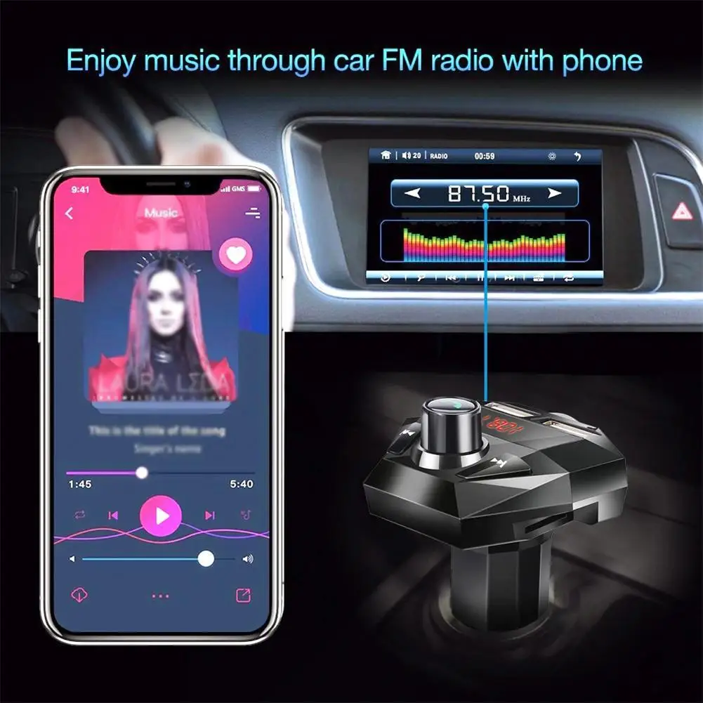 FM-трансмиттер автомобильный с поддержкой Bluetooth 5 0 и 2-мя USB-портами | Автомобили