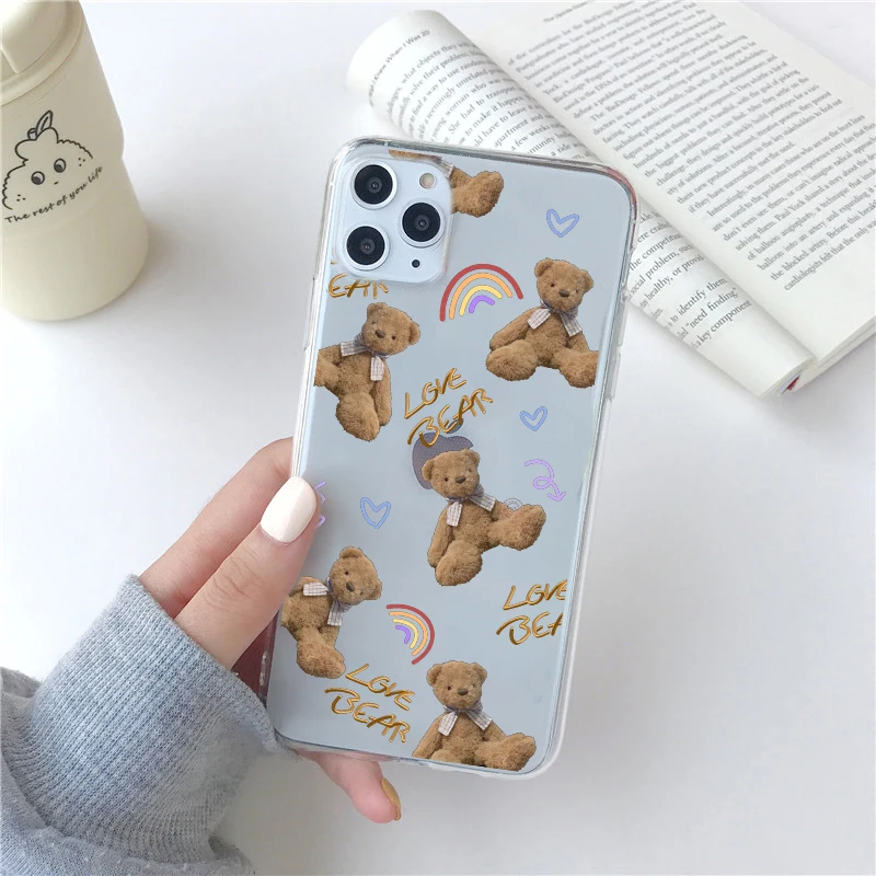 Милый мультяшный медведь чехол для телефона iphone SE 2 11 Pro Max 7 8 plus X XR XS Забавный