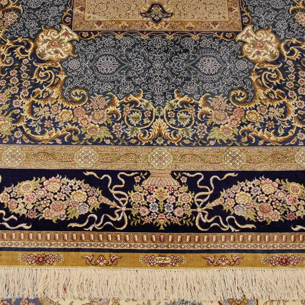 Yilong 5 'x 8' ручной работы шелковый ковер синий Дворцовый стиль восточные