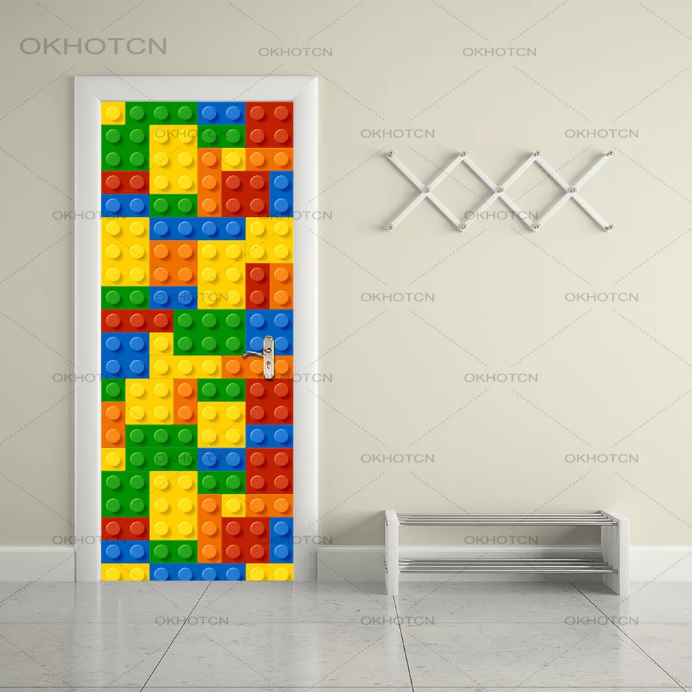 

Door Stickers Game Art Decor Modern Home Decor Wallpaper Funny Tetris Sticker DIY PVC Decal For Kids Mural Print Wall Stickers
