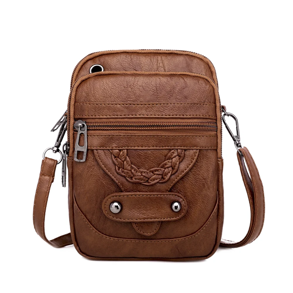 

Women Solid Color Zipper Crossbody Bag Soft PU Leather Mini Shoulder Bags Female Vintage Messenger Bags Handbag Purse