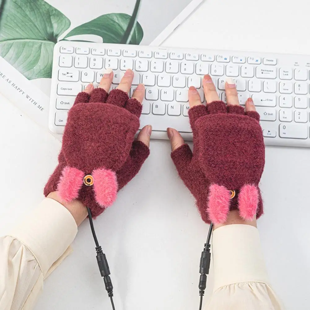 

1 Pair Couple Gloves Practical Cute USB Heated Gloves Wear-resistant Heated Gloves