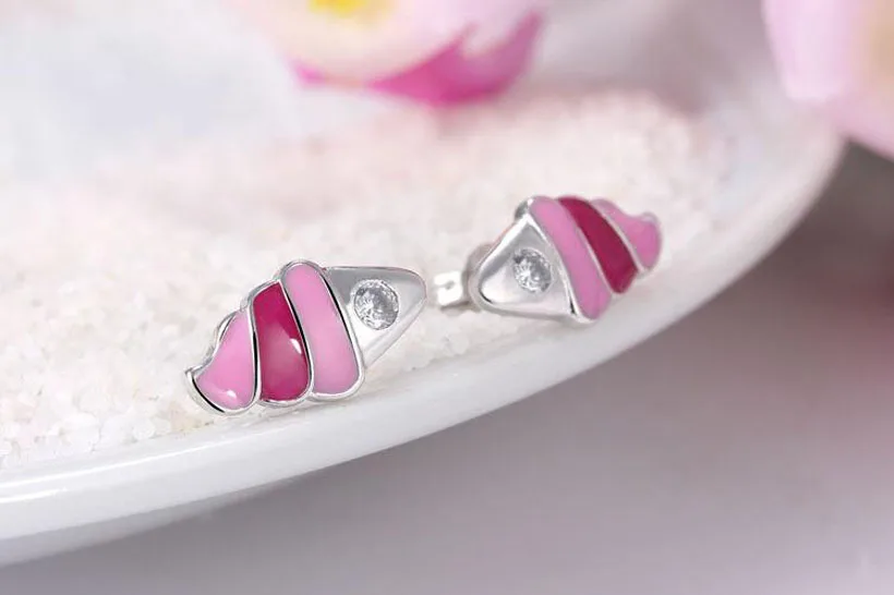 Children 925 Sterling Silver Pink Enamel Cute Ice Cream Small Stud Earring For Baby Kids Girls Party Korea Jewelry | Украшения и
