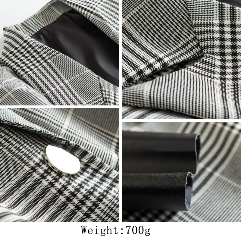 

HStar 2020 New Houndstooth Plaid Jacket Coat Women Casual PU Leather Pacthwork Coat Female Outwears Coat For Ladies