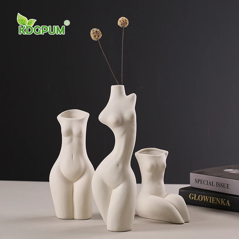 

Modern Handmade Sculpture Ceramic Vase White Body Art Flower Stand Can Be Hydroponic Creative Nordic Home Decoration Ornaments