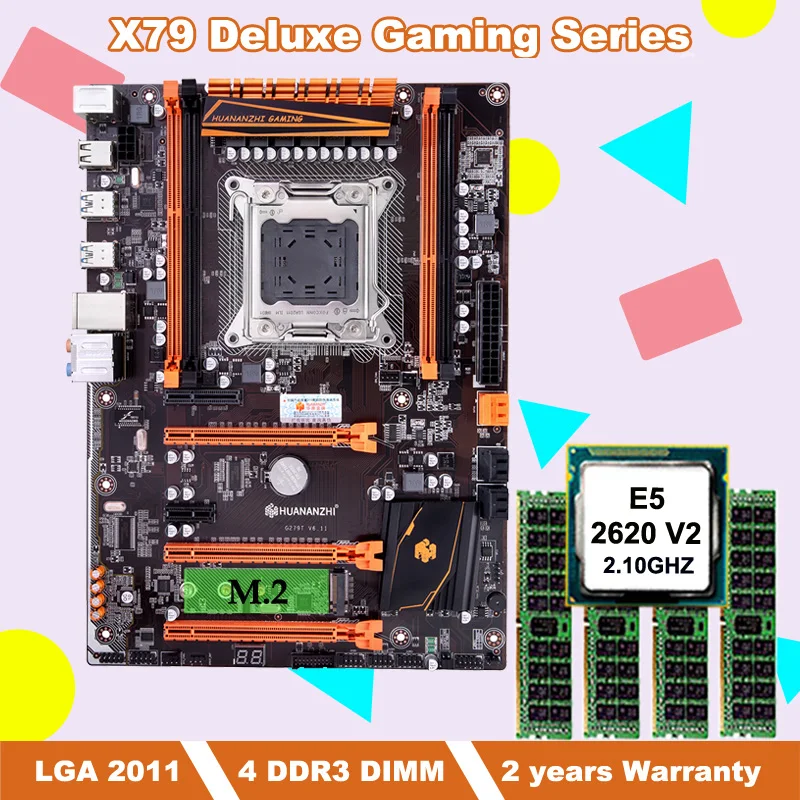 Günstig Bauen Gute Computer Marke HUANANZHI Deluxe X79 Motherboard Bundle Mit M.2 Slot CPU Intel Xeon E5 2620 V2 RAM 16G(4*4G) REG ECC