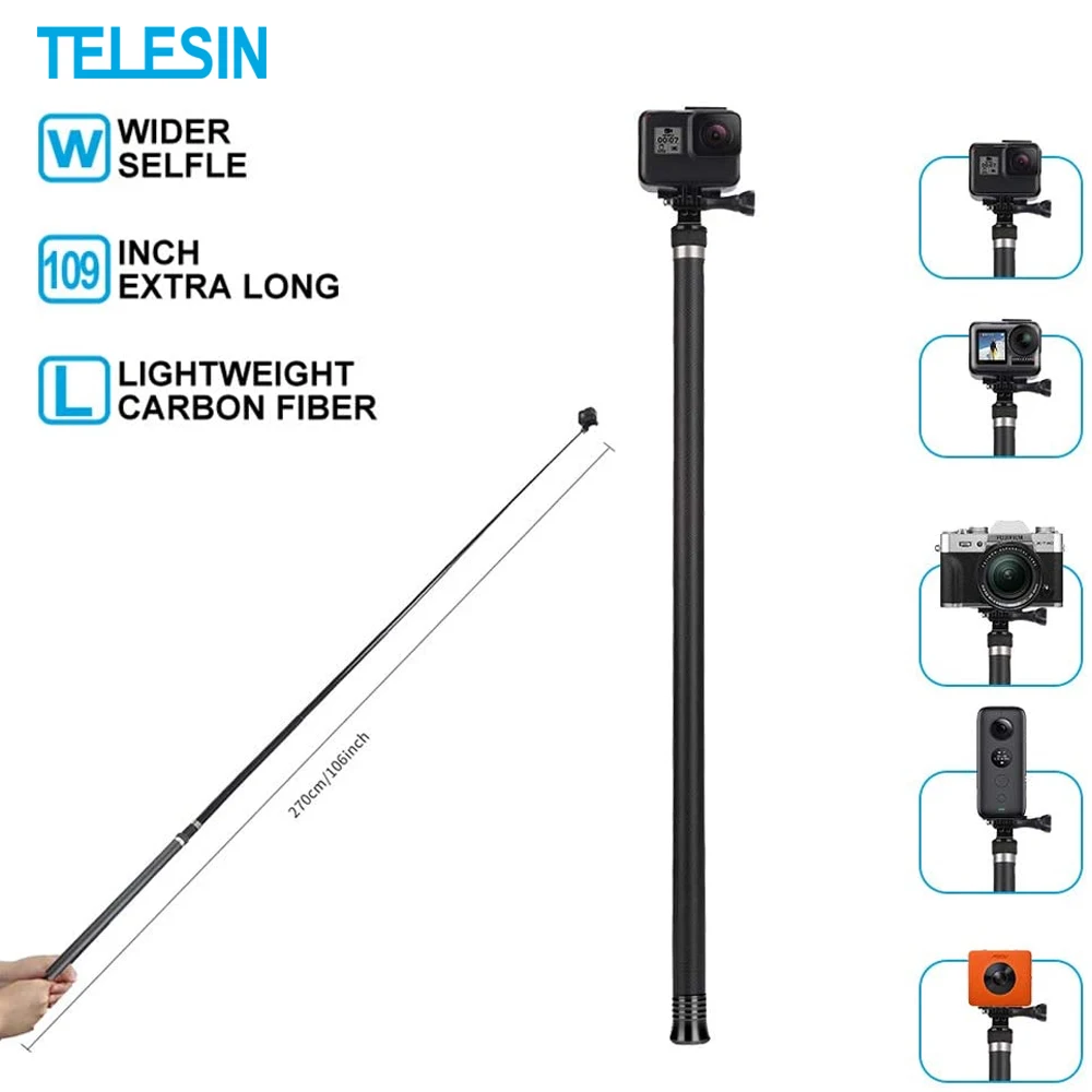 TELESIN 2 7 м углеродное волокно ультра длинная селфи палка для GoPro Hero 10 9 8 Black 6 5 Insta360 ONE