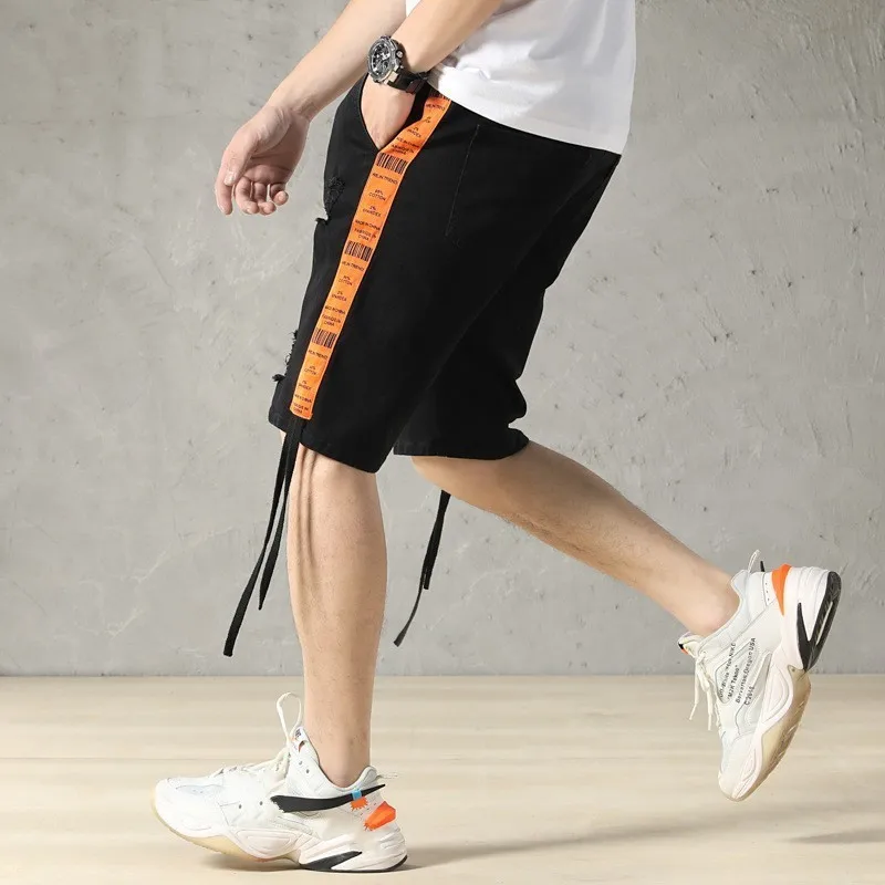 Женские летние шорты до колен повседневные рваные джинсы с ремешками в стиле хип