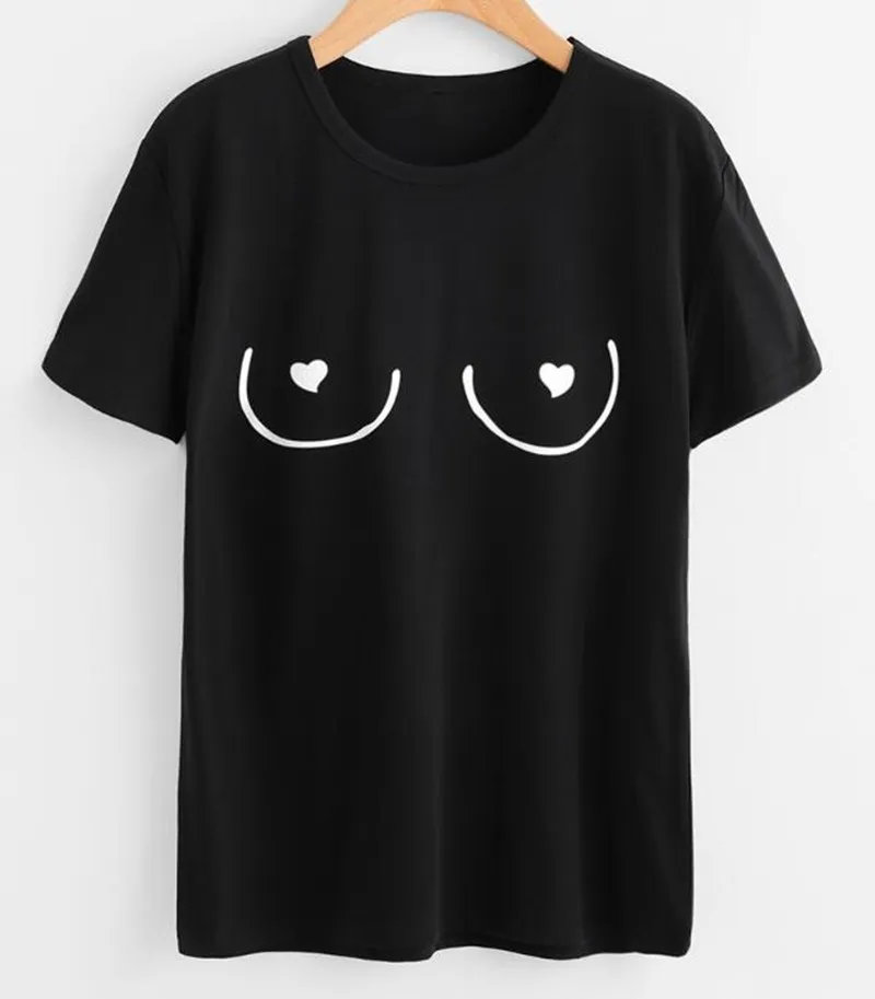Женская хипстерская футболка с надписью Love Heart Nips со слоганом груди повседневный