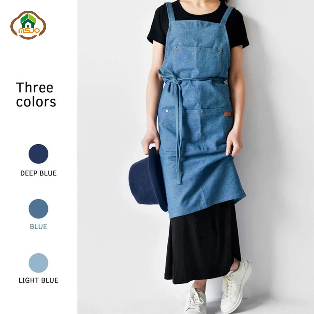 MSJO Kitchen Apron Denim Art Women Gardener Man Adults Long Dress Barista Baking Paint Cooking Aprons For Woman New | Дом и сад