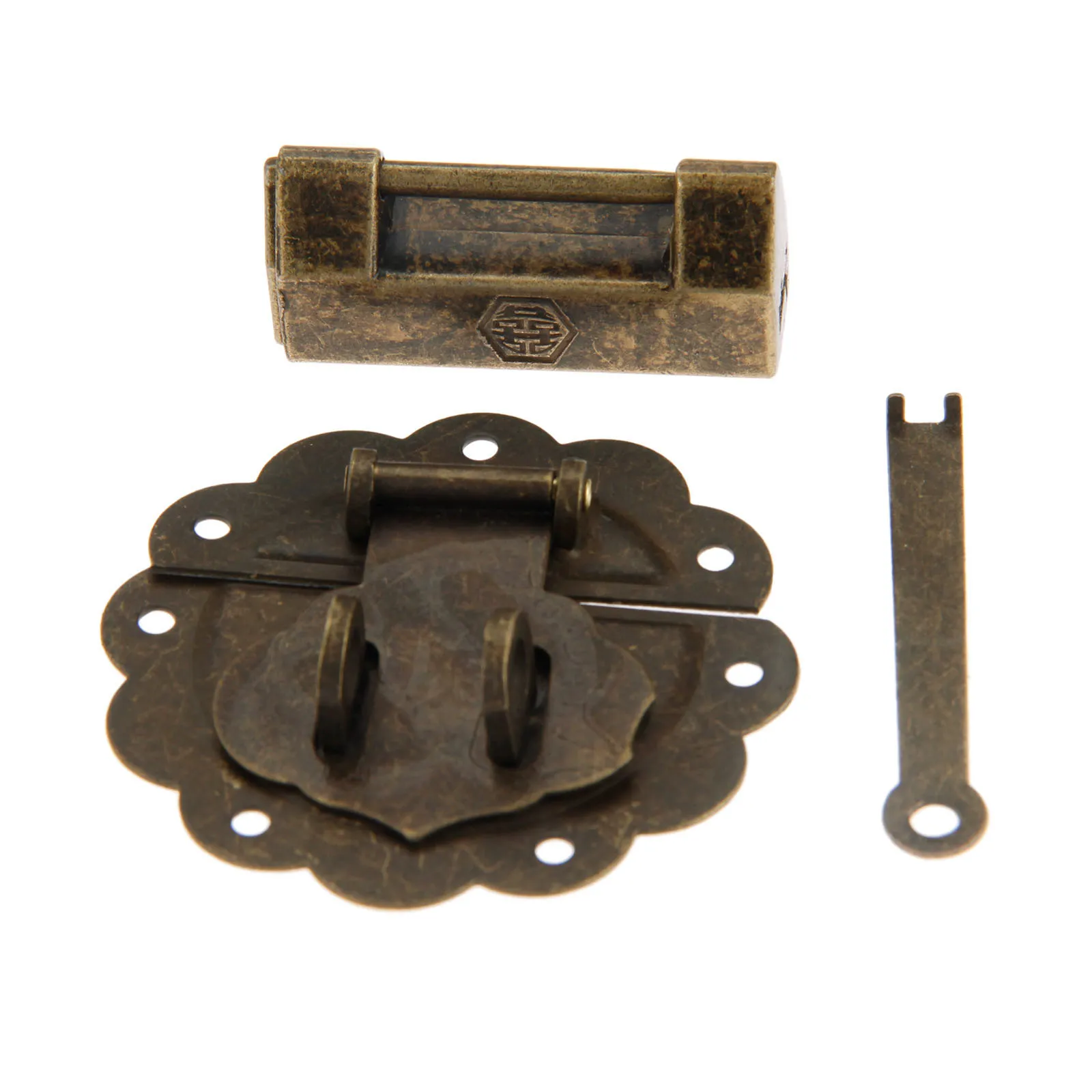 DRELD Antique Bronze Chinese Old Lock/Padlock and Box Latch Hasp Buckle Clasp for Cabinet Jewelry Wooden Furniture Hardware |