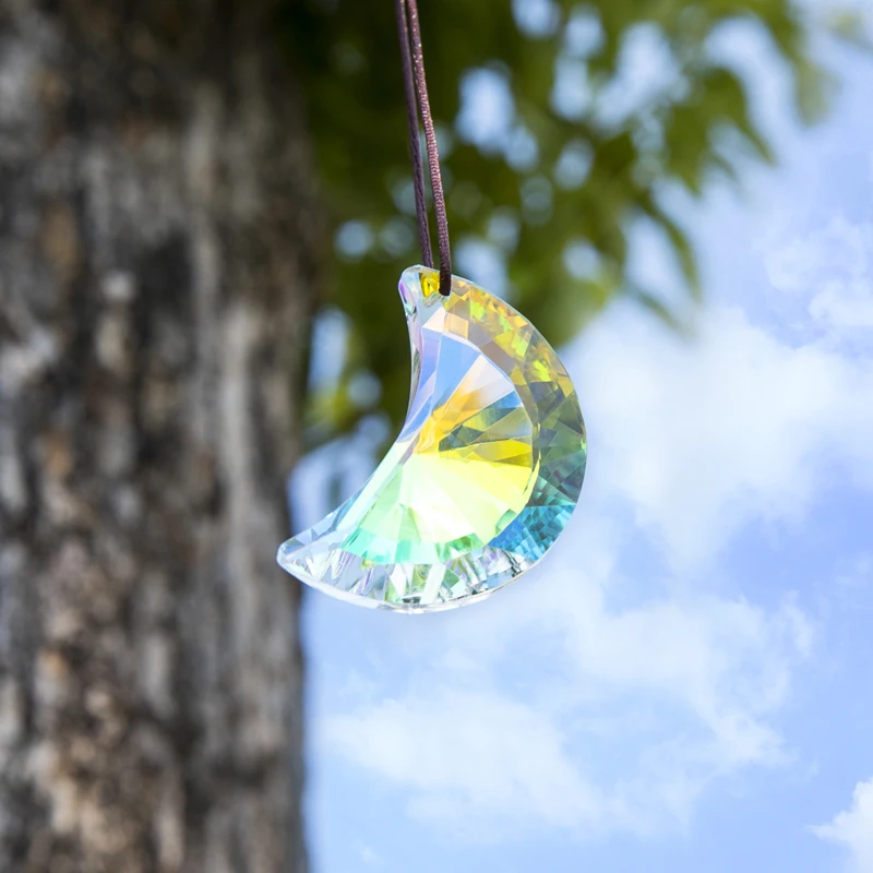 

H&D Color Crystal Moon Ornament Parts Rainbow Maker Crystal Prism Sun Catcher Pendant Birthday Party Decoration