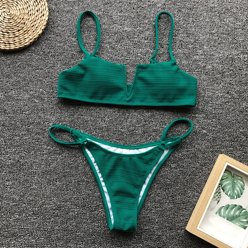 

biquini low waist beach wear set 2021 halter Swimwear swimming suit for women V type top split swimsuit thong bikinis