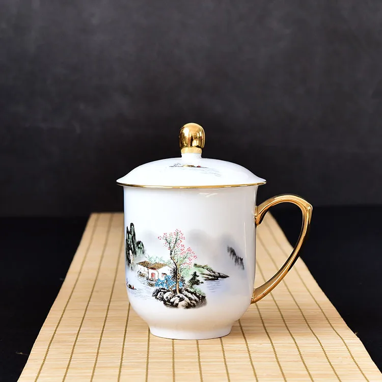 

Ceramic mug creative bone china cup with cover office gift water cup