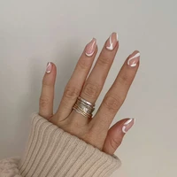 24pcsset wave line fake nail for women beauty streak detachable false nails french level head full cover nail art tip