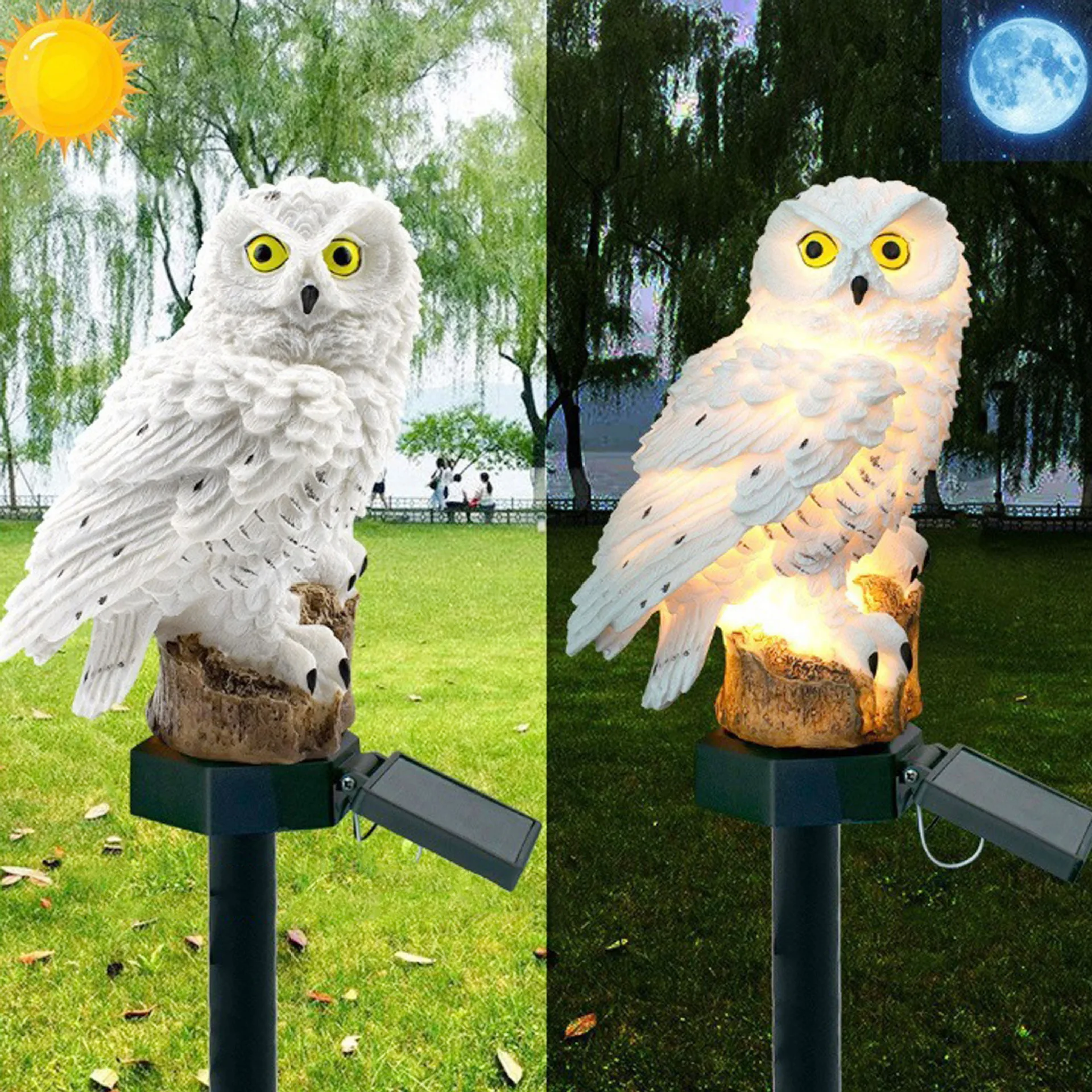 Hot sale owl solar lawn light resin ground plug light waterproof courtyard garden villa decorative landscape light