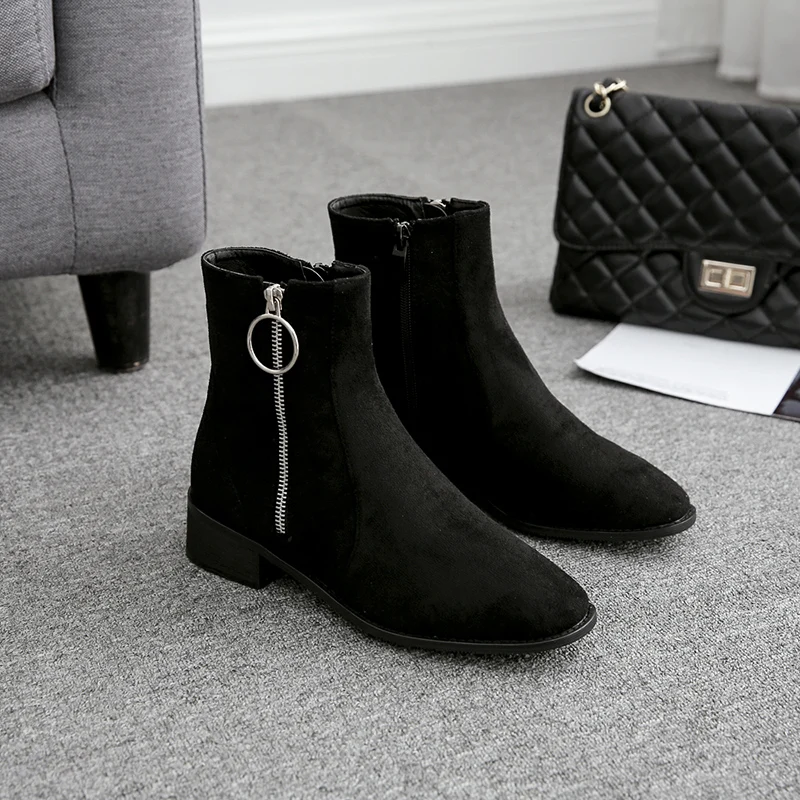 

Fashion Black Ankle Boots Women Chelsea Boots Pointed Low Heel Martin Boots Spring And Autumn Casual Metal Zipper Women's Shoes