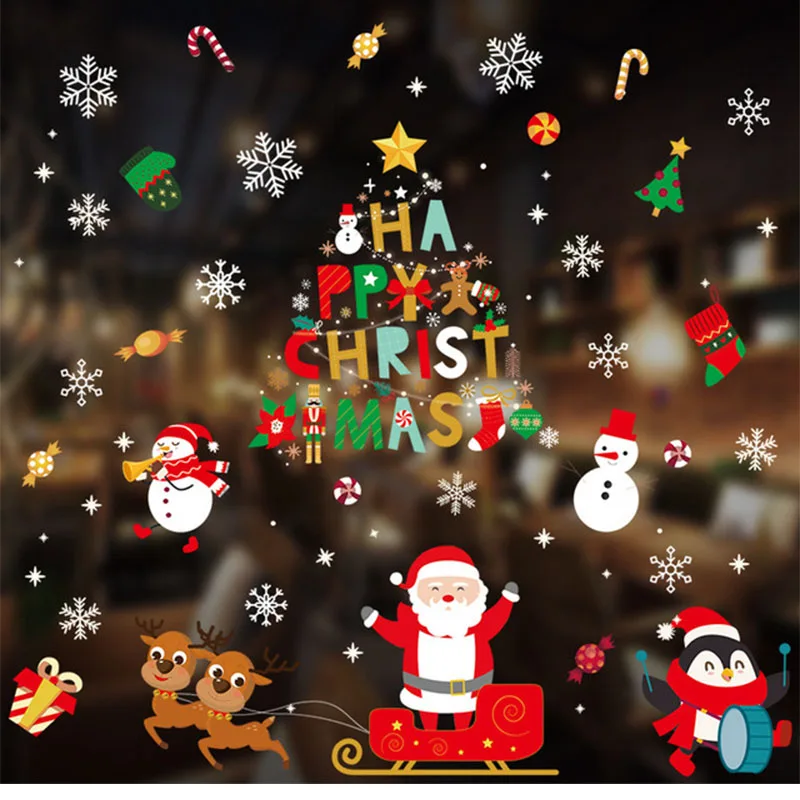 2021 Рождество настенные наклейки на окно стекло стену панно с Санта-Клаусом