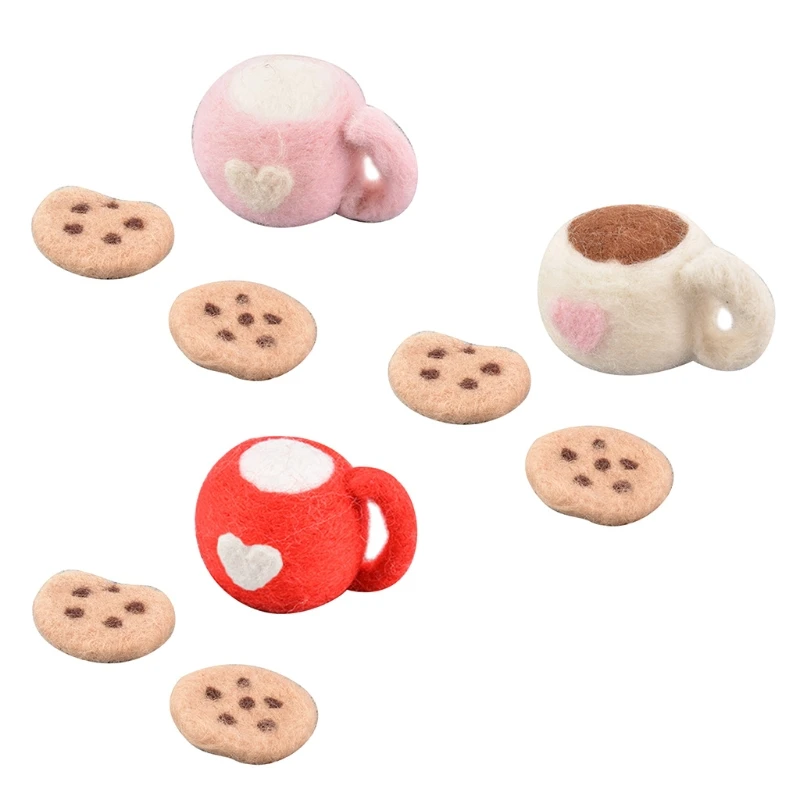 

2021 3 Pcs/Set DIY Baby Wool Felt Milk Tea Cup+Cookies Decorations Newborn Photography Props Infant Photo Shooting Accessories