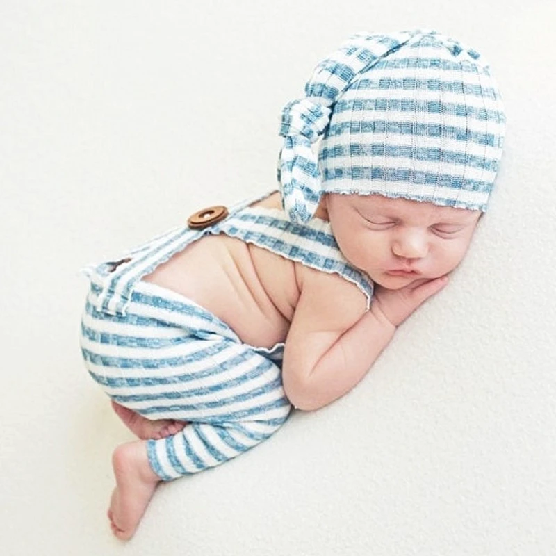 Newborn Photography Clothing Infant Knot Hat+Overalls 2Pcs/Set Baby Photo Props Accessories Studio Newborn Shooting Clothes