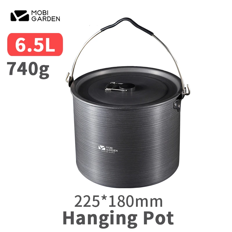 Mobi Garden Outdoor Camp 6.5L Hanging Pot 740g Ultralight Portable Aluminum Alloy Pot Campfire Picnic Can Be Used With Tripod