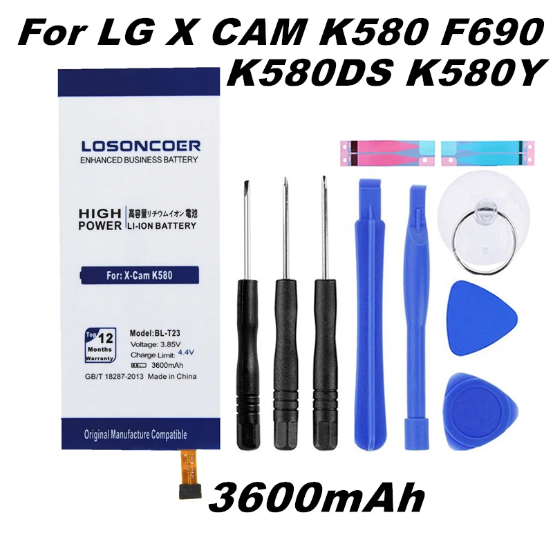 LOSONCOER 3600 мАч BL-T23 Аккумулятор для LG X Cam X-Cam K580 F690 K580DS K580Y аккумулятор+ быстрое поступление+ Подарочные инструменты+ наклейки