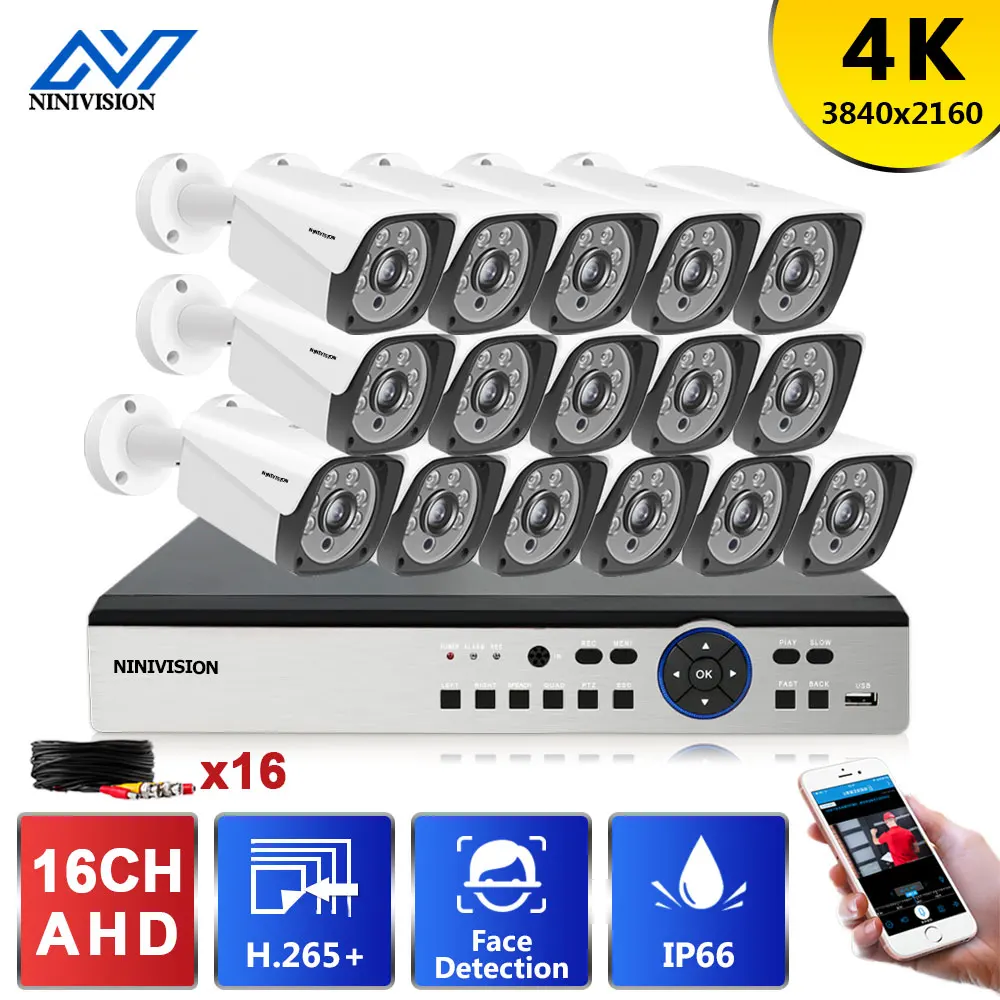 

NINIVISION 16-канальный видеорегистратор AHD 8MP CCTV DVR Kit с 8/16 шт. наружная, инфракрасная, водонепроницаемая, для наблюдения, безопасности, Камера дома...