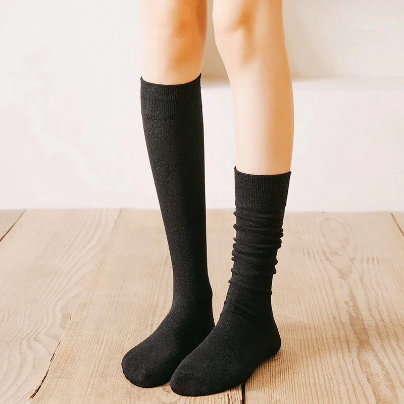 Dreamlikelin Spring Autumn Women's Long Knitting Socks Solid Color Japanese Style High School White Cotton Knee Socks For Girls
