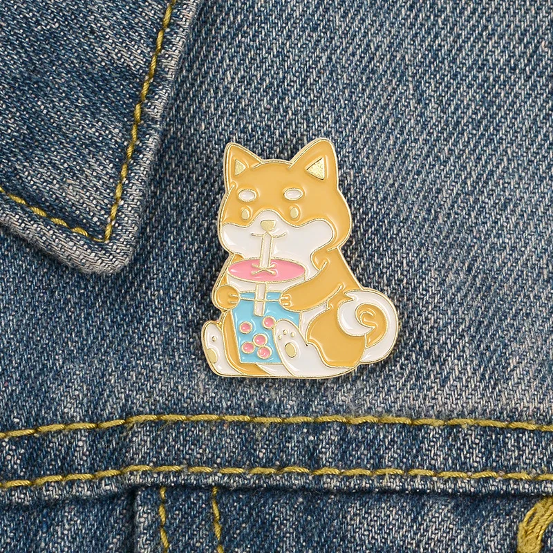 

Free Wings Animal Shiba Lnu Drinking Milk Tea Brooch Pin Denim Jacket CoatCap Backpack Pin Buckle Shirt Badge Fashion