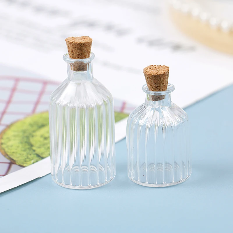 

1PC 1:12 Dollhouse Miniature Mini Glass Bottle Cork Cover Tiny Jar Vials Model Doll House Decor Accessor Kids Play Toy