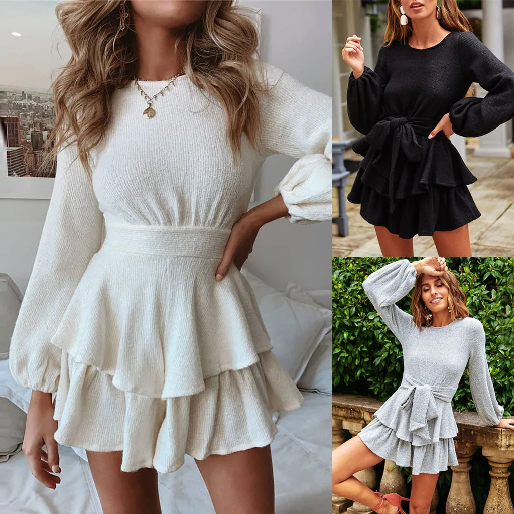 Осенне зимнее женское повседневное мини платье SAGACE шикарное модное однотонное с