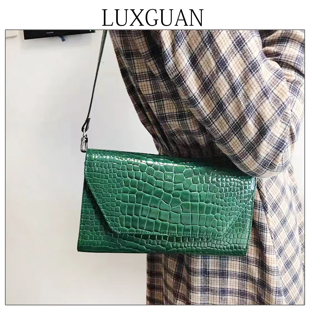 

Fashion Embossed Crocodile Leather Women Shoulder Bag Luxury Alligator Pattern Lady Armpit Purse Clutch Bag With Chain Strap