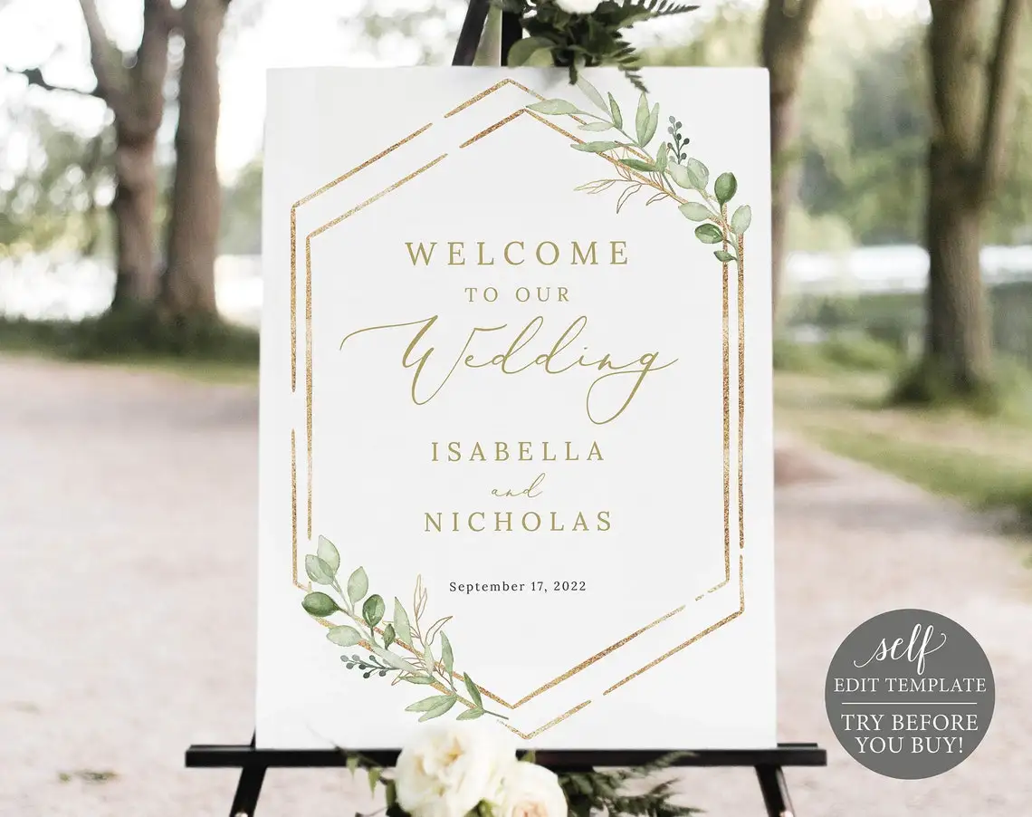 

Greenery Hexagonal Welcome Sign,Wedding Welcome Sign Template,Editable Welcome Sign,Printable Wedding Sign,Custom Welcome Sign