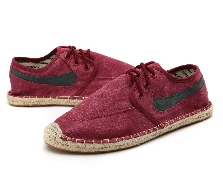 

Male Espadrilles loafers Drving Flat shoes Zapatos mujer Embroidery Casual Shoes men lace up Fisherman Canvas Shoes 553