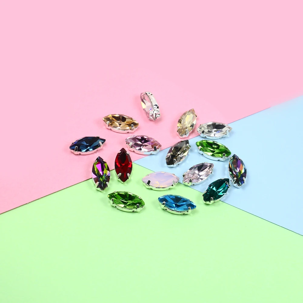 Стеклянные стразы с кристаллами в форме листа серебряные когти маркиза пришитые