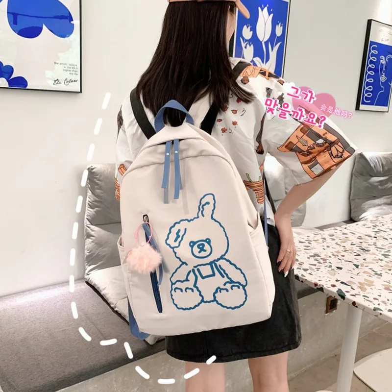 

Сумка на плечо с милым принтом медведя в японском стиле Харадзюку, школьный ранец для девушек, забавная индивидуальная женская сумка в Коре...