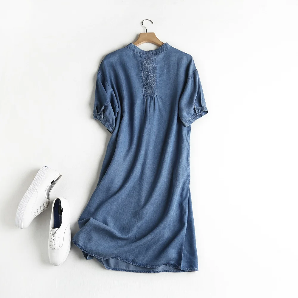 Лето 2020 новое ретро платье с вышивкой тонкое свободное джинсовое средней