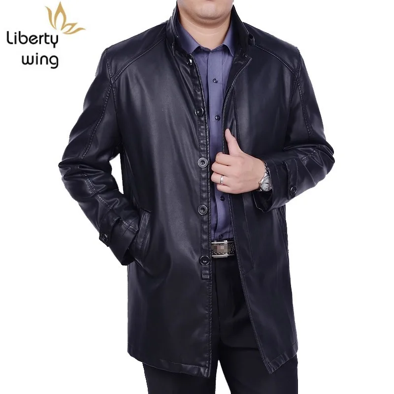 Мужская куртка из искусственной кожи длинная деловая повседневная корейский