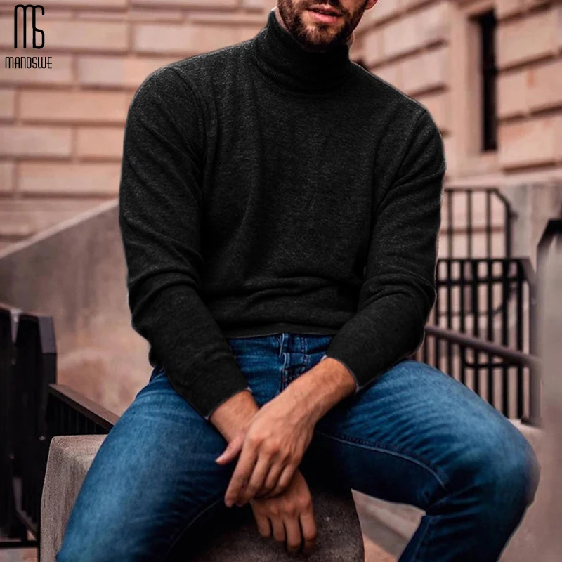 Мужской теплый свитер Manoswe трикотажный пуловер с длинным рукавом и высоким