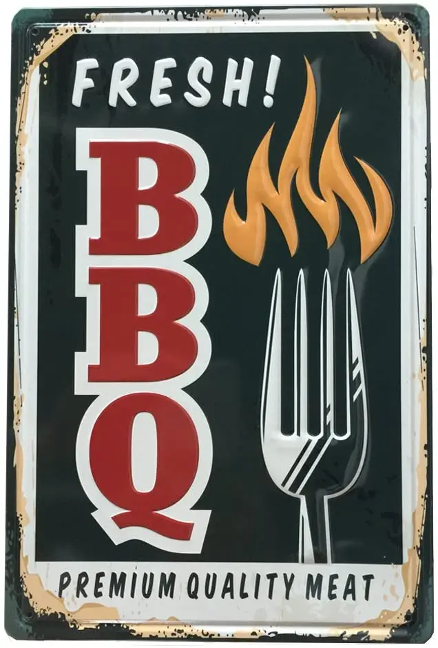 

YOSEE fresh barbecue metal tin logo wall artwork 8 x12 inch (20 x30cm)